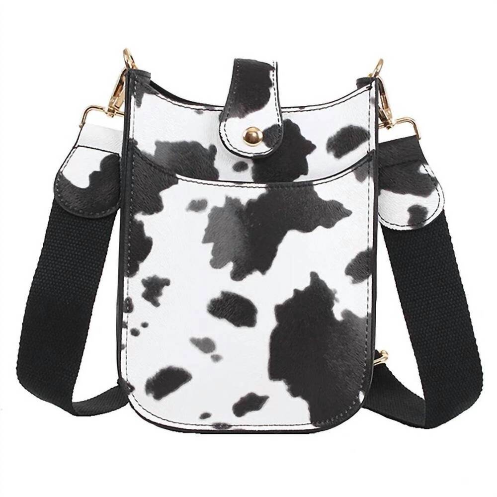 NEW JUDSON & CO. cow print vegan leather cross body bag in black white